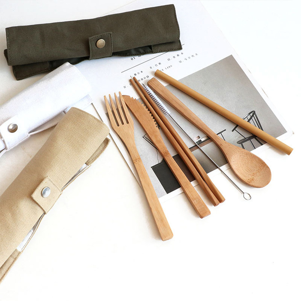 Bamboo Cutlery Travel - Ensemble de 6 couverts en bambou,