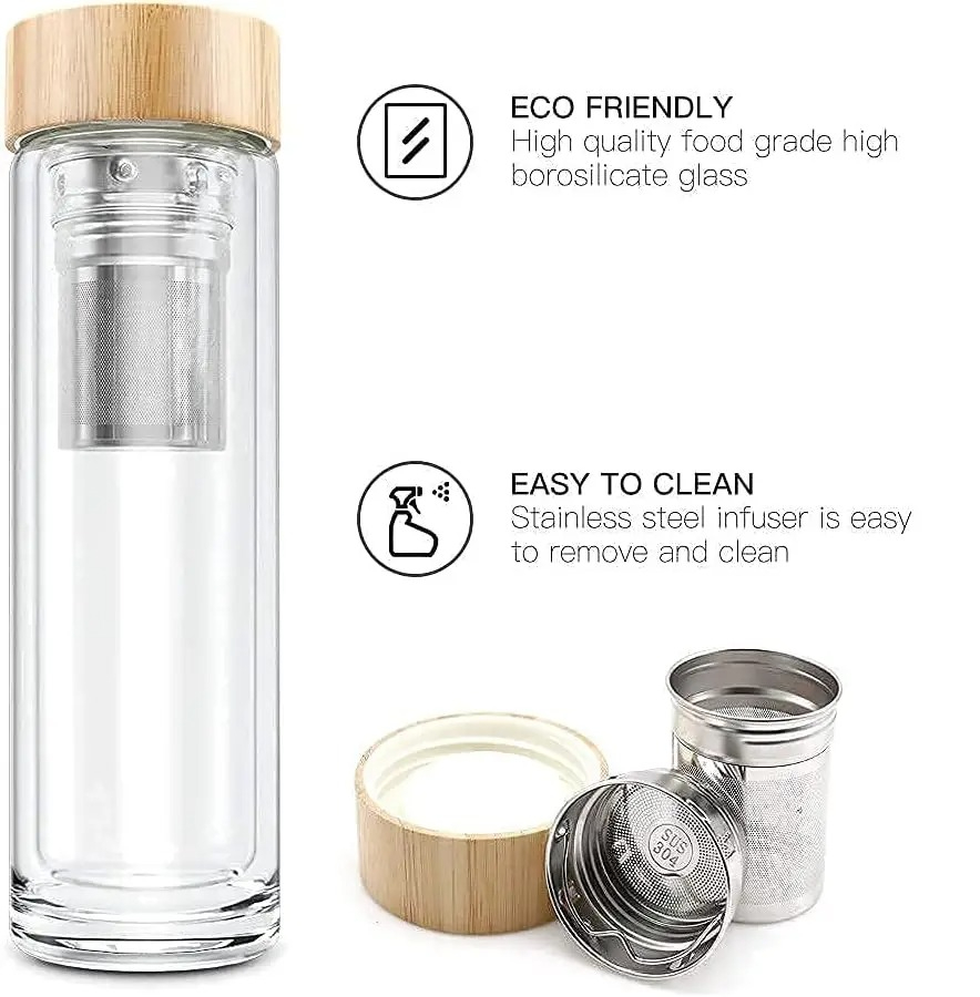 Tasse à thé en verre double pa - Bamboo Cutlery Travel avis et prix